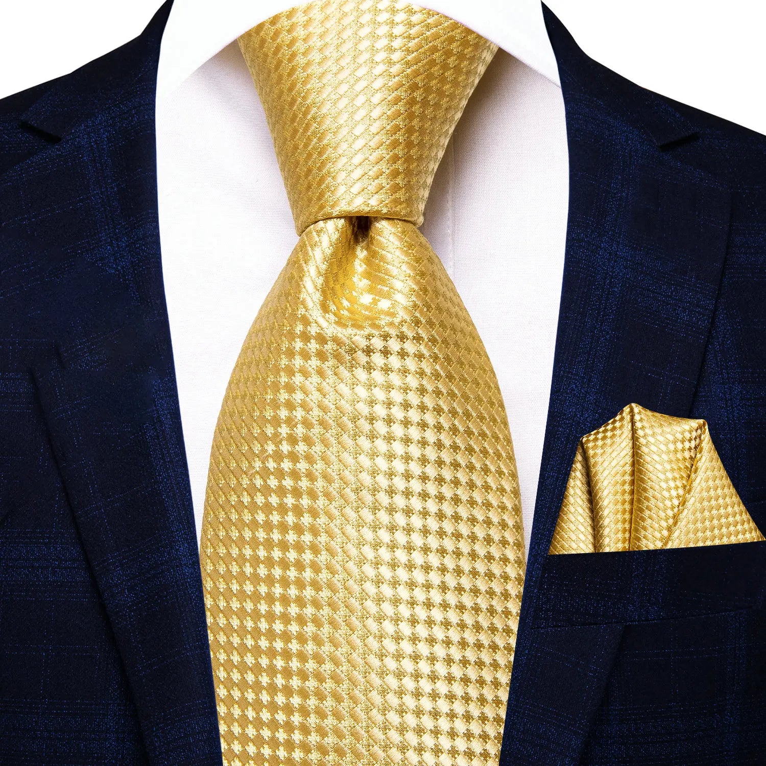 Gravata Masculina Poliéster Amarelo com Lenço de Bolso