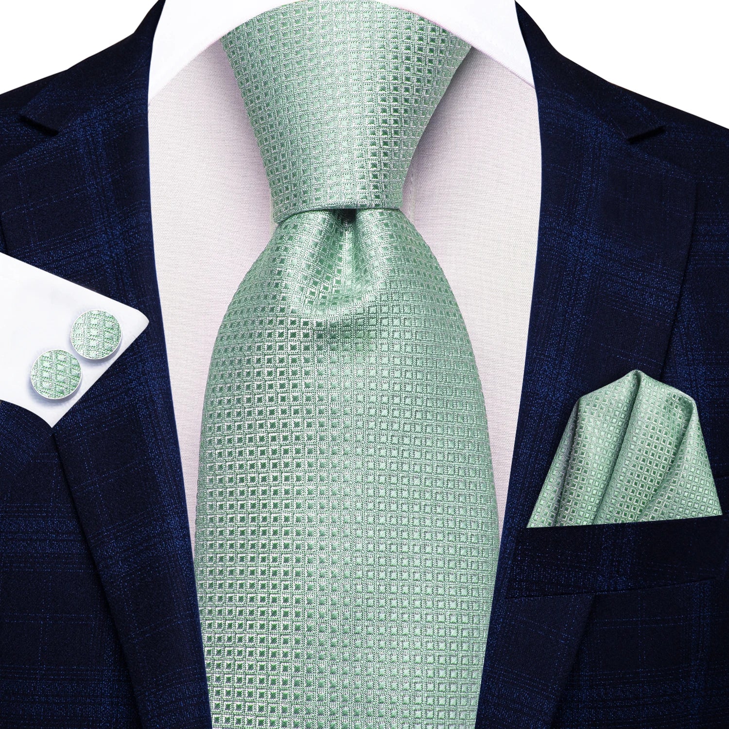 Gravata Masculina Verde Elegante com Lenço e Abotoaduras
