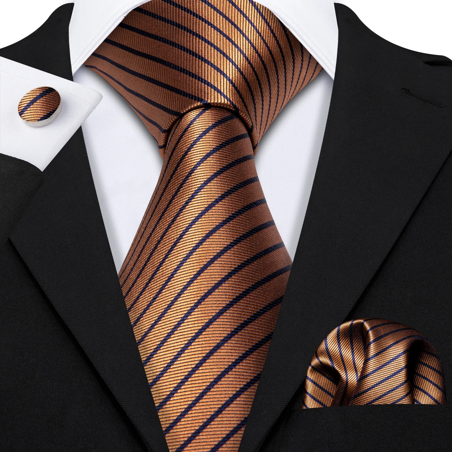 Kit de Gravatas Masculina com Abotoaduras e Lenço de Bolso