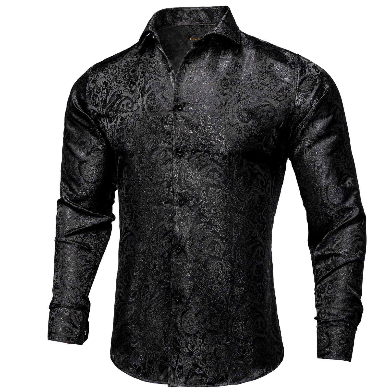 Camisa Social DiBanGu Masculina de Seda com Estampa Paisley