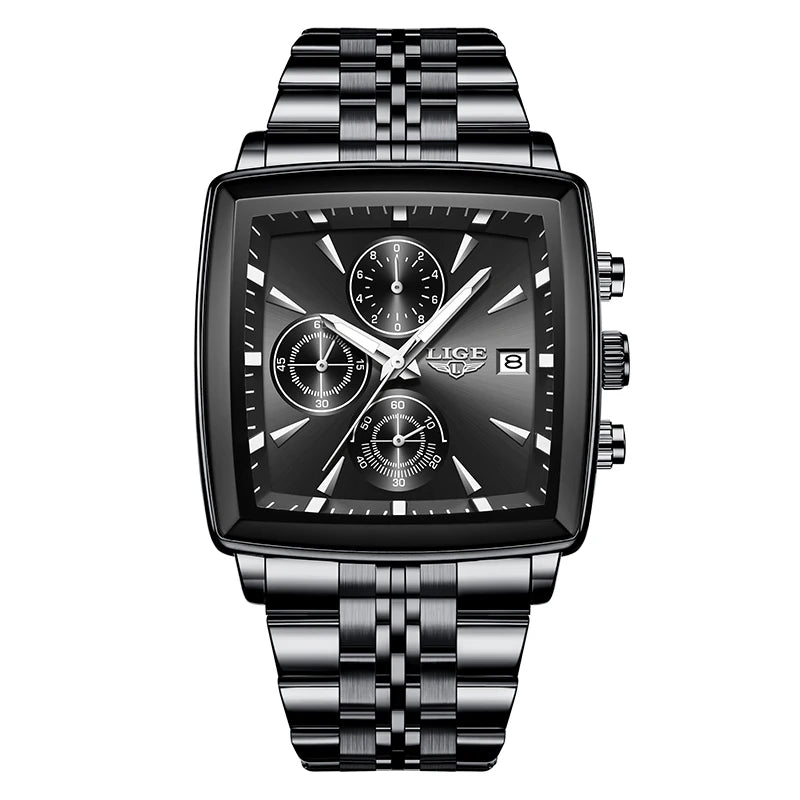 Relógio de Pulso Masculino Quadrado Pulseira de Aço by Loja Bruna Modas