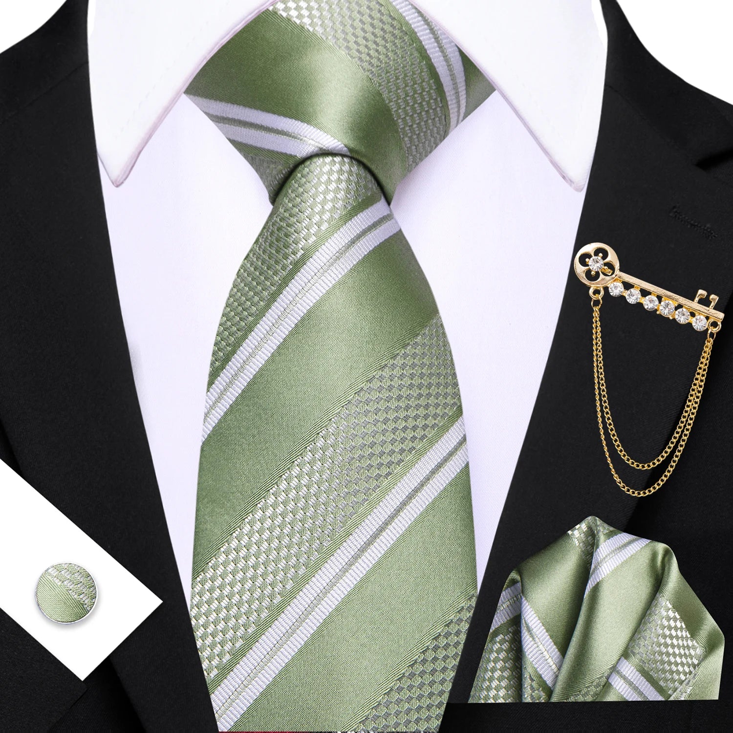 Conjunto de Gravata Masculina com Broche e Lenço