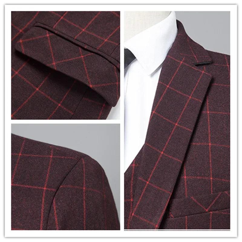 Terno Masculino Xadrez Slim 3 Peças – Blazer, Colete e Calça