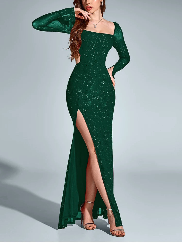 Vestido Longo Manga Comprida com Fenda by Loja Bruna Modas