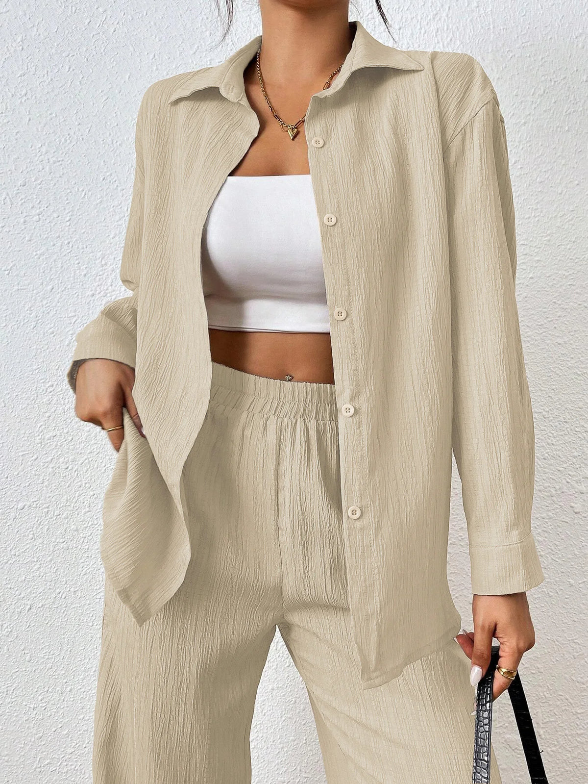 Conjunto Feminino Camisa e Calça Ampla Alvorena
