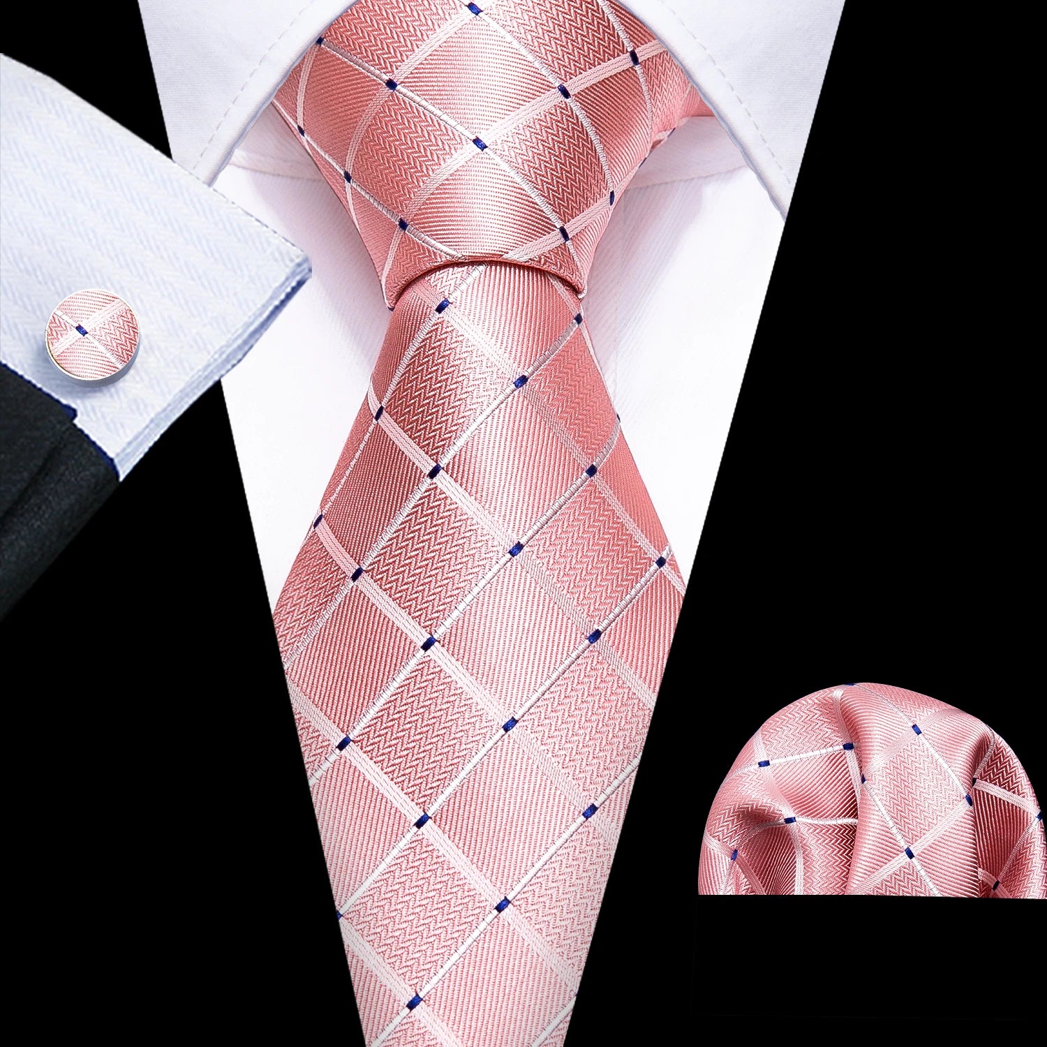 Kit Gravata Masculina Xadrez Social com Lenço e Abotoaduras