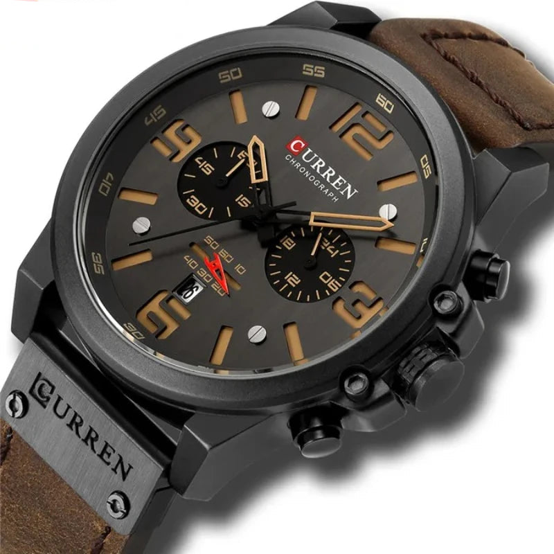 Relógio Masculino Quartzo Clássico com Pulseira de Couro by Loja Bruna Modas