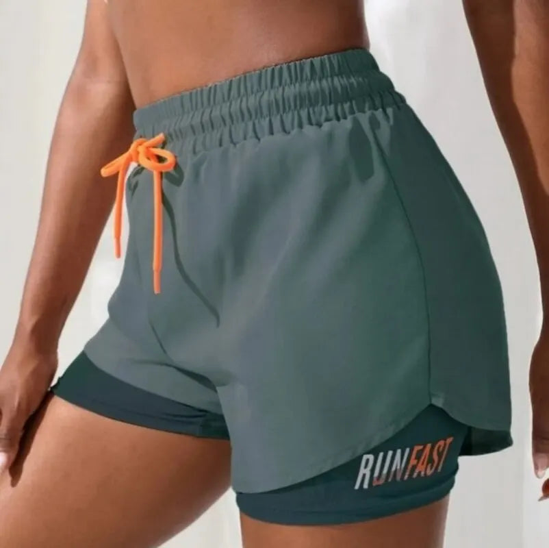 Short Feminino De Yoga De Cintura Alta Com Elástico Para Corrida