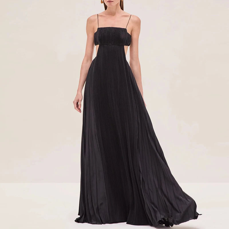 Vestido Longo Elegante Ombro a Ombro Plissado Starlight™