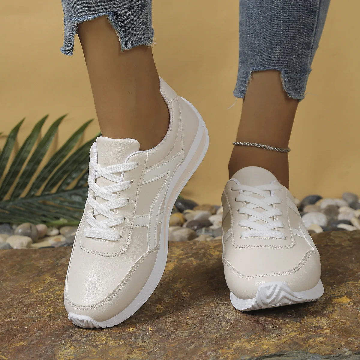 Tênis Feminino Casual de Couro PU Antiderrapante