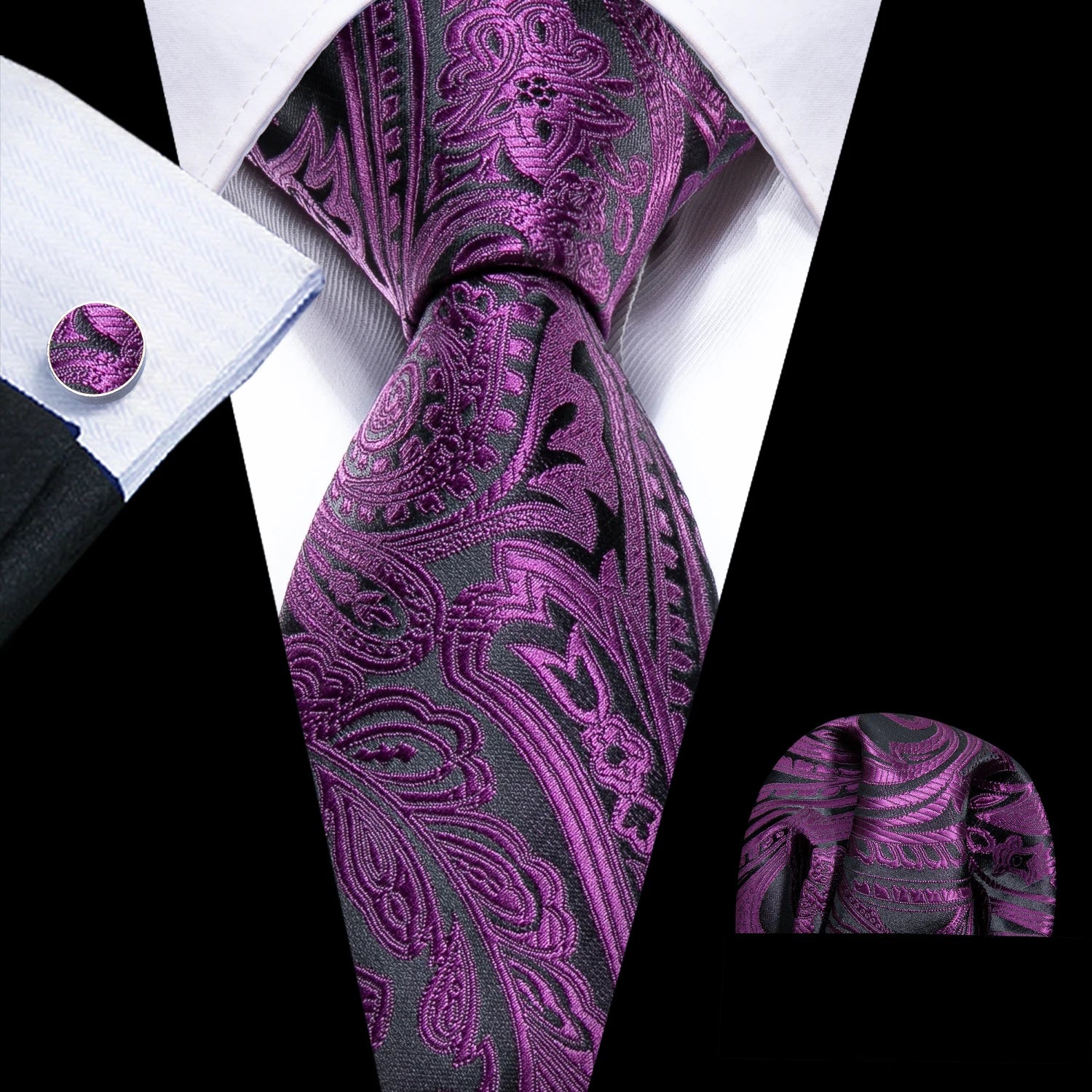 Conjunto de Gravata Masculina de Seda Roxo com Lenço
