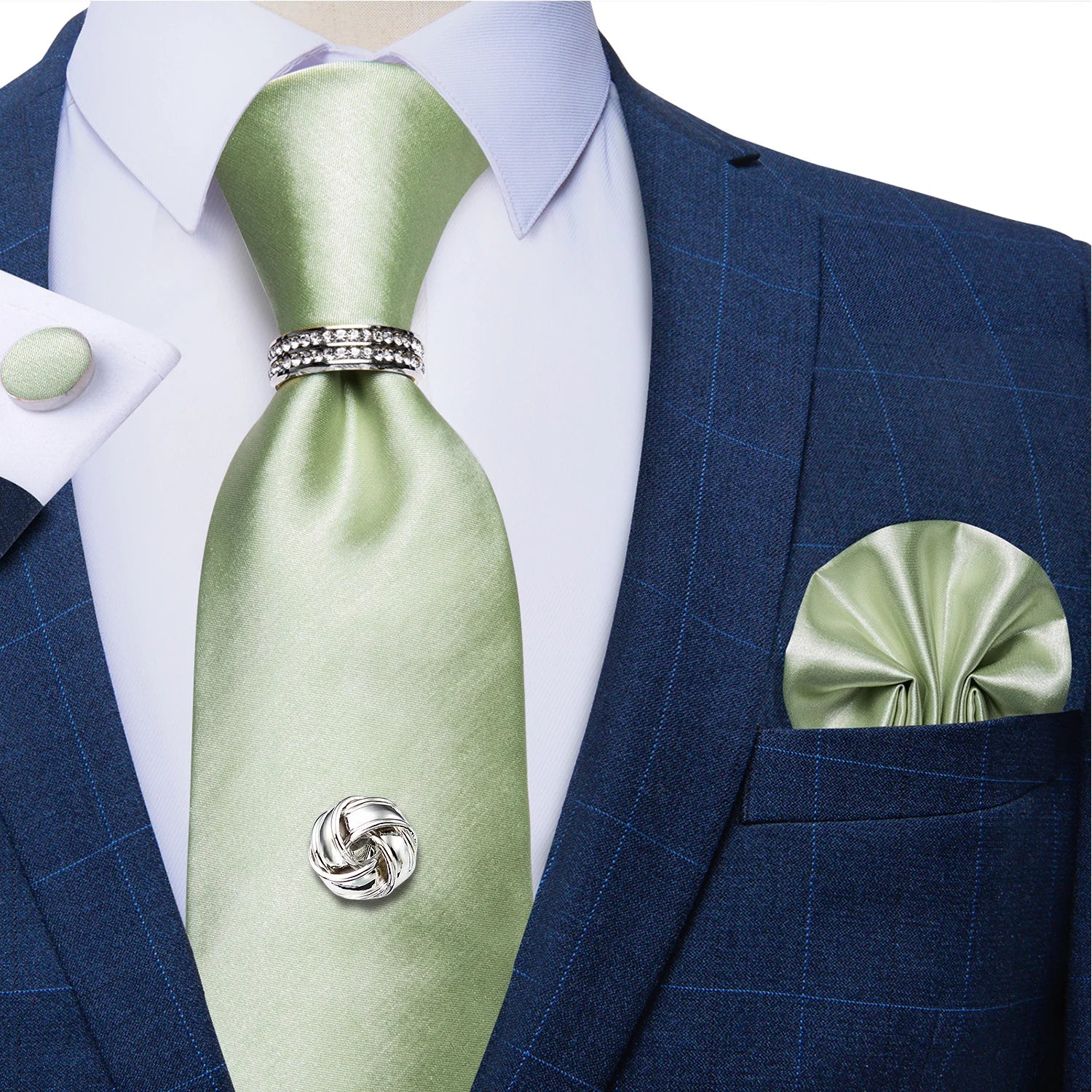 Conjunto de Gravata Masculina de Luxo Verde 8cm