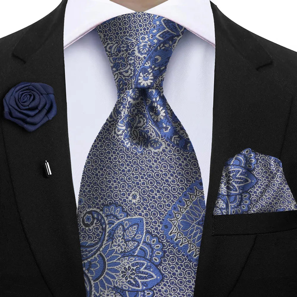 Gravata Masculina Floral com Lenço e Broche