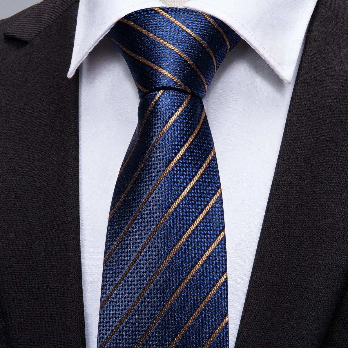 Gravata Masculina Azul Marinho Listrado com Acessórios by Loja Bruna Modas