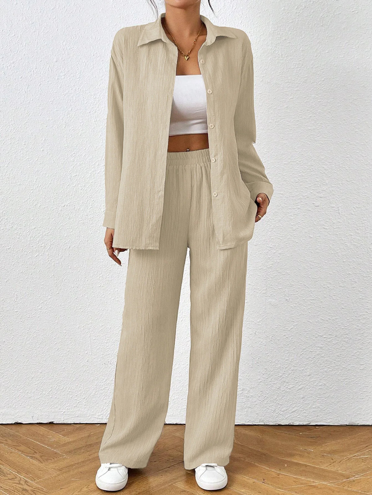 Conjunto Feminino Camisa e Calça Ampla Alvorena