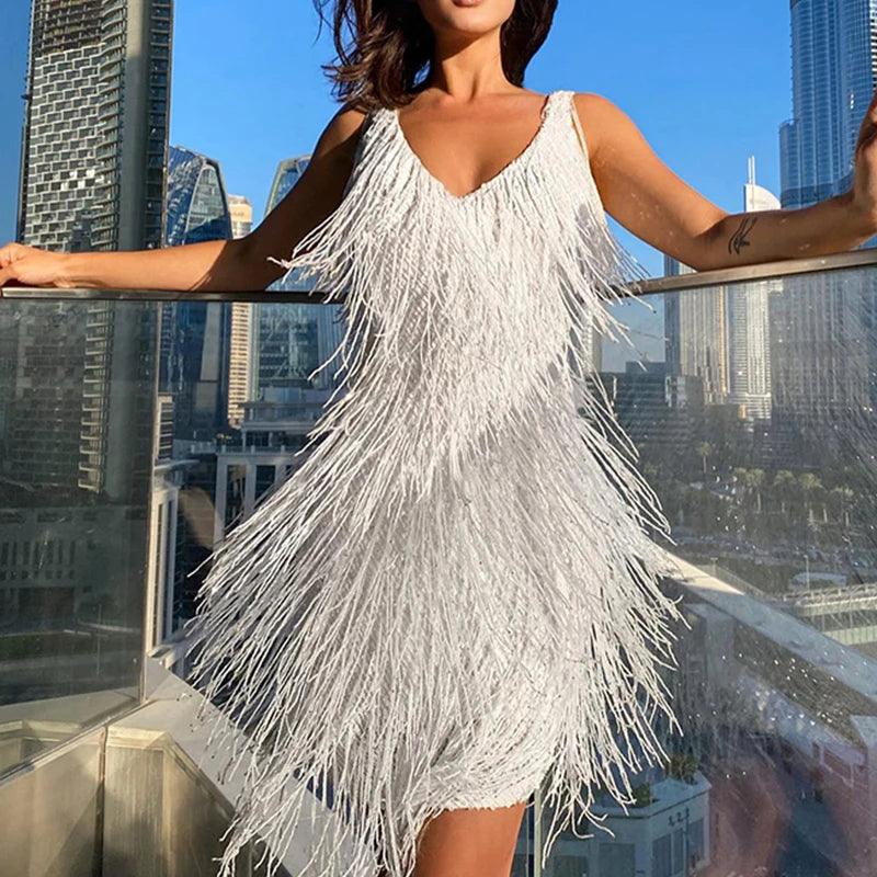 Vestido de Lantejoulas Personalizável com Tassel