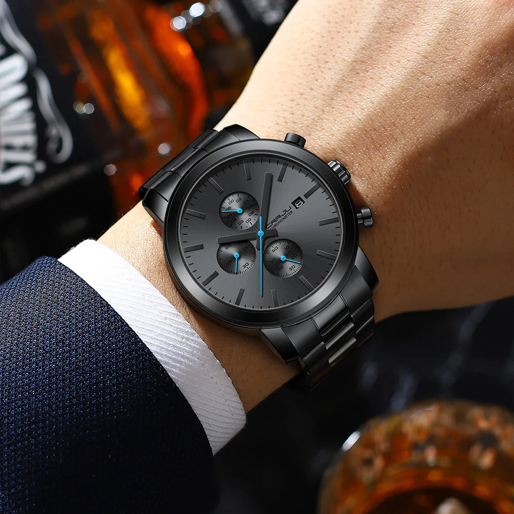 Relógio Masculino de Luxo em Aço Inoxidável Preto