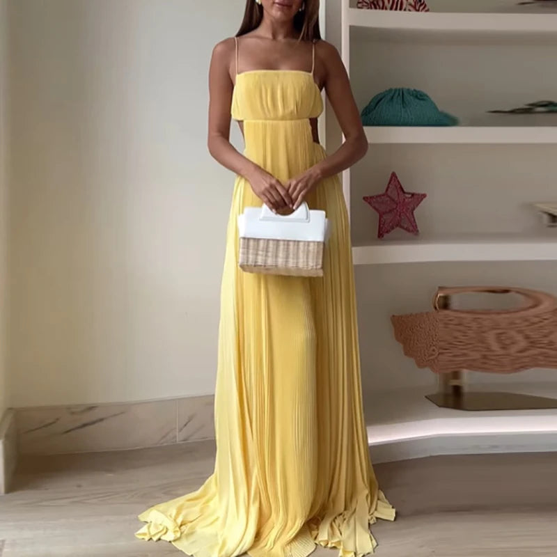 Vestido Longo Elegante Ombro a Ombro Plissado Starlight™