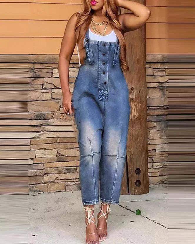 Macacão Feminino Jeans Denim Pérola