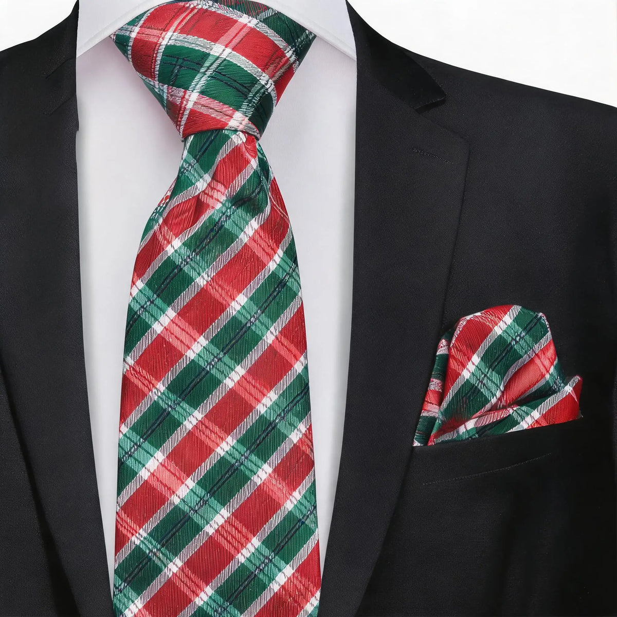 Gravata Masculina Vermelha Xadrez com Lenço de Bolso