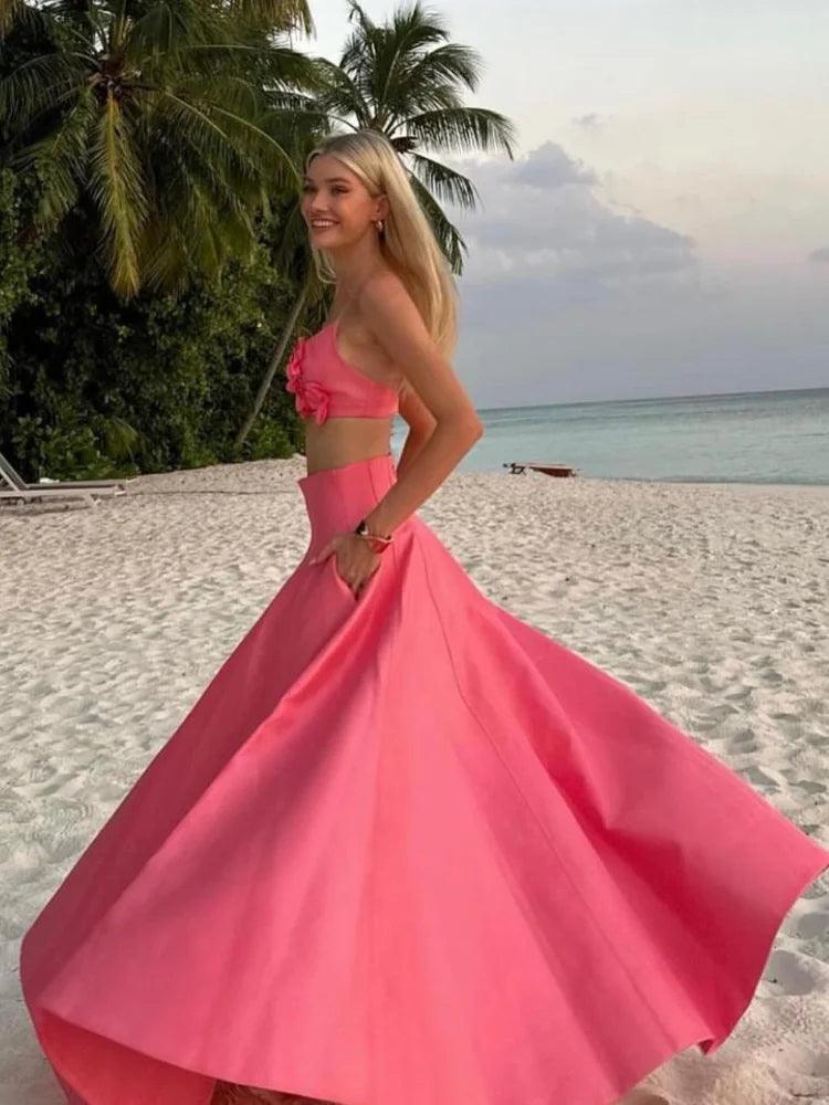 Conjunto Elegante de Verão: Saia Maxi e Top com Flores