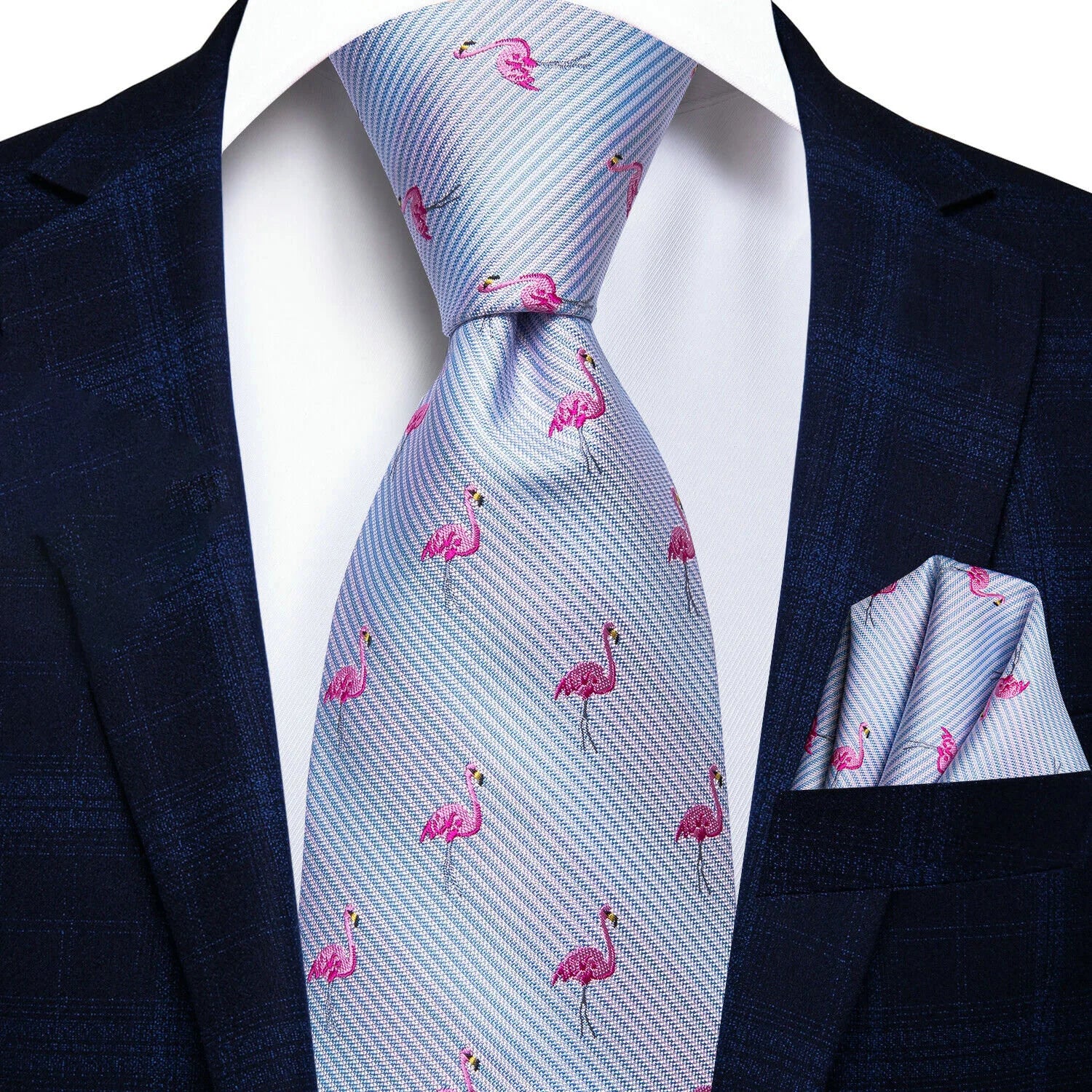 Gravata Masculina Azul Claro com Estampa de Flamingos