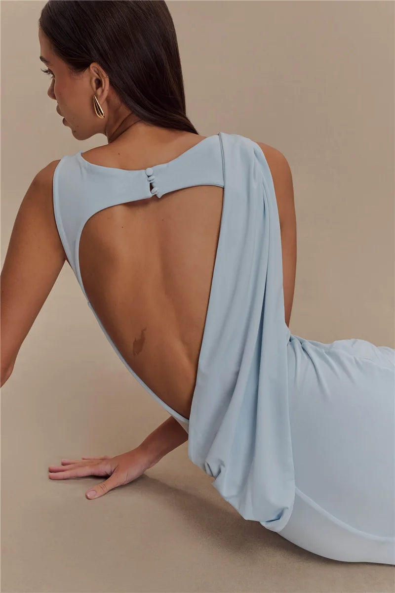 vestido longo feminino maxi com decote em O em ocasião especial