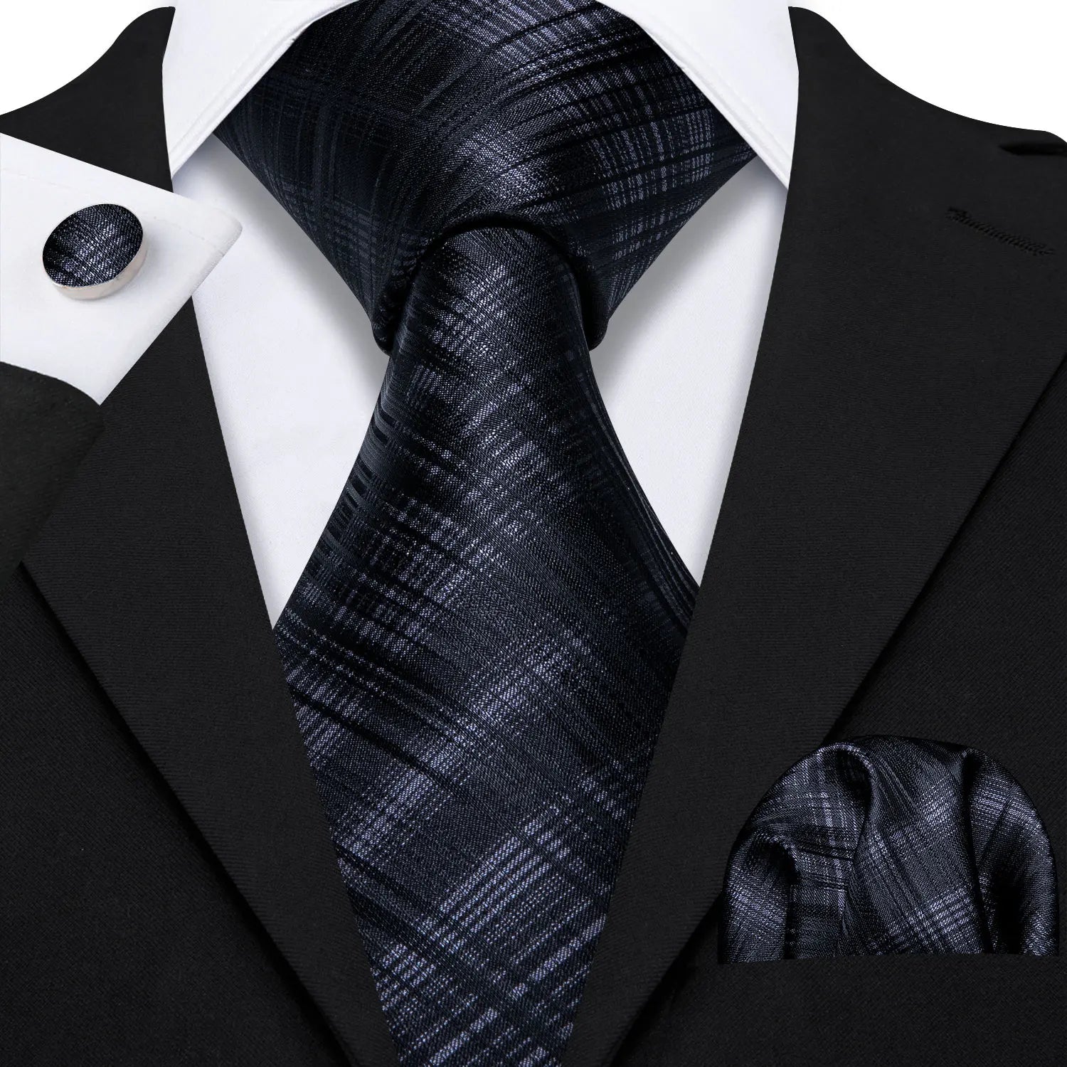 Gravata Masculino Poliéster de Luxo com Lenço e Abotoaduras