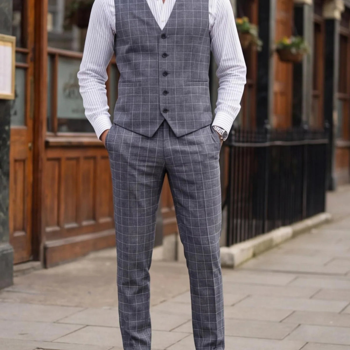 Conjunto Masculino de Colete e Calça Xadrez Magnate