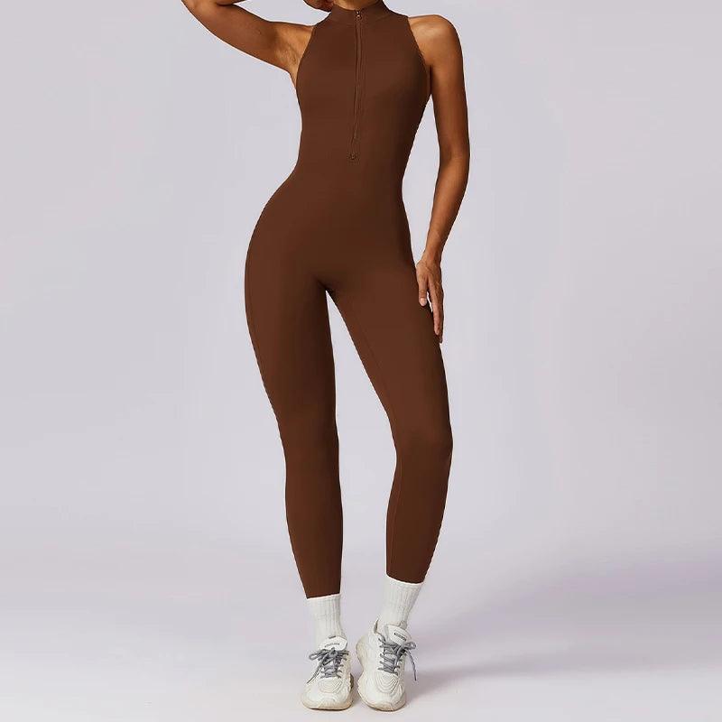 Macacão Feminino Fitness V-Back com Zíper