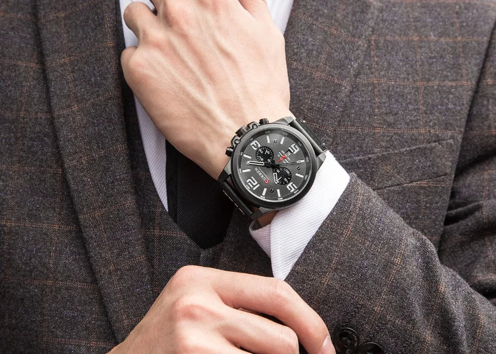 Relógio Masculino Quartzo Clássico com Pulseira de Couro by Loja Bruna Modas