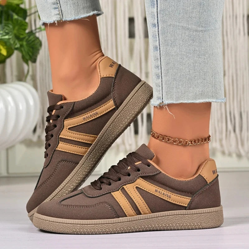 Tênis Feminino Casual de Couro PU Respirável e Antiderrapante