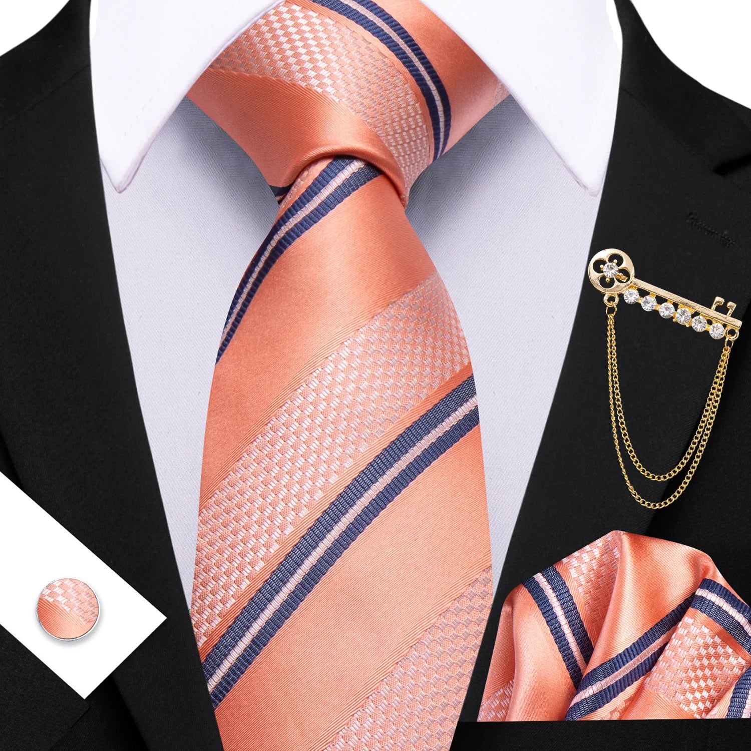 Conjunto de Gravata Masculina com Broche e Lenço