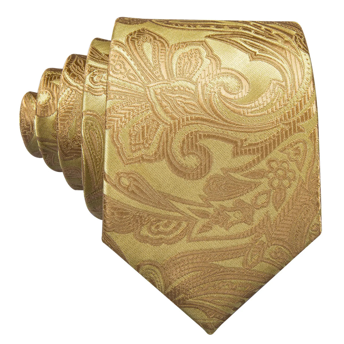 Gravata Masculina de Luxo Dourada com Estampa Paisley