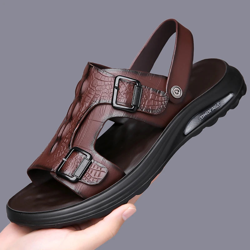 Sandália Masculina de Couro PU Antiderrapante