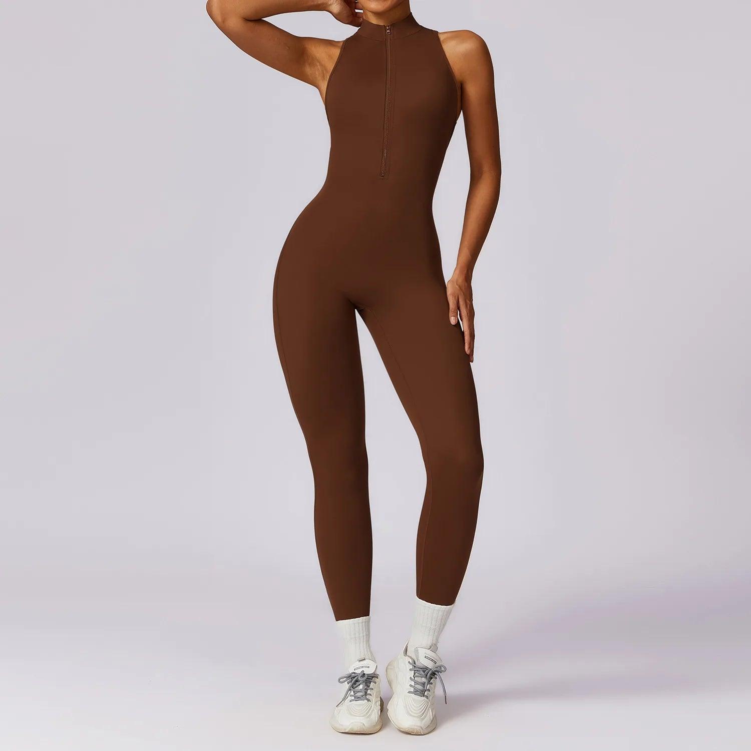 Macacão Feminino Fitness V-Back com Zíper