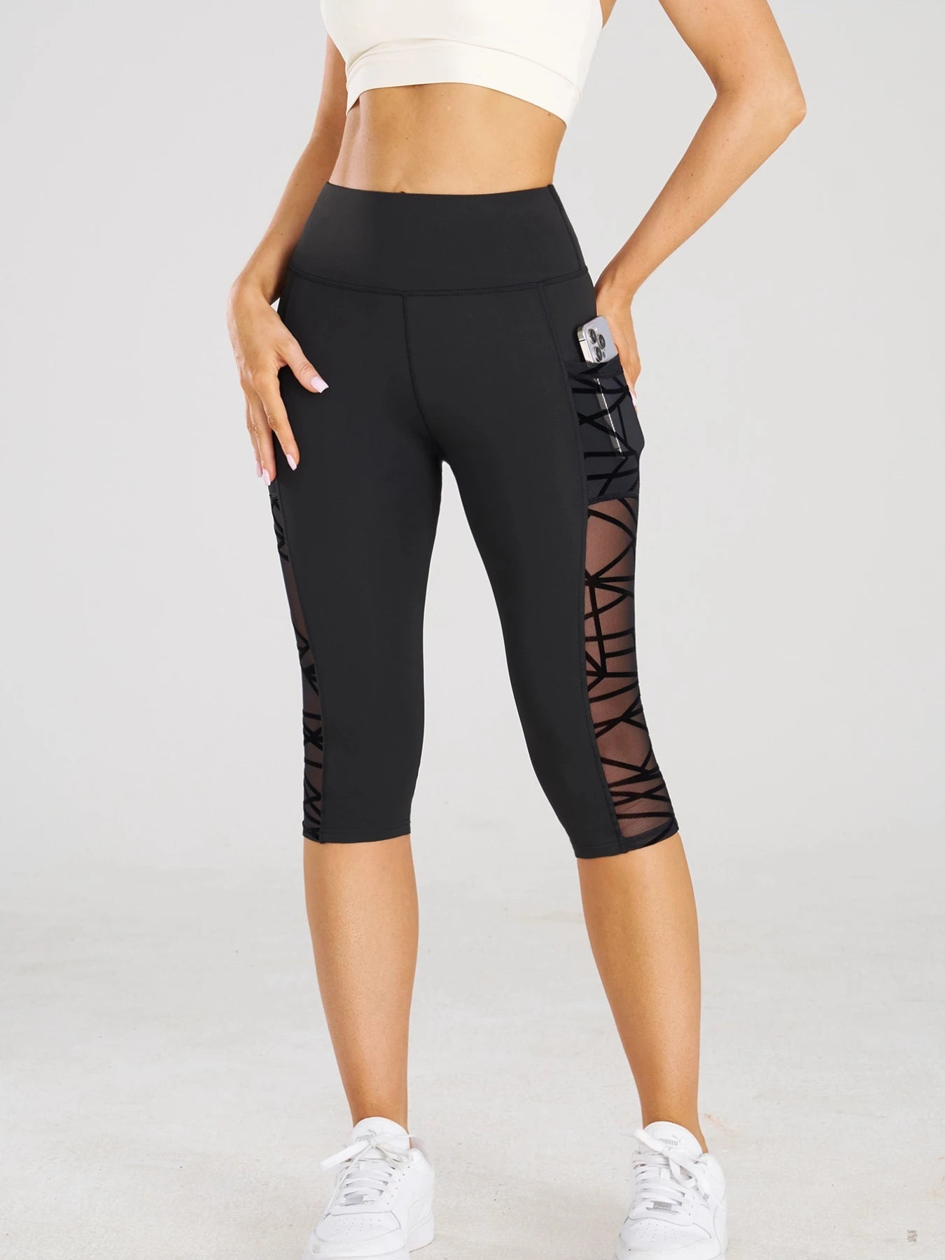 Calça Feminina de Leggings Cintura Alta Com Bolsos