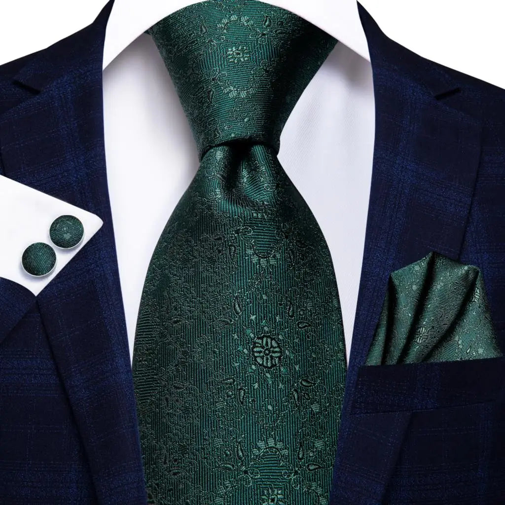 Gravata Masculina Seda Jacquard Verde 8.5 cm com Acessórios
