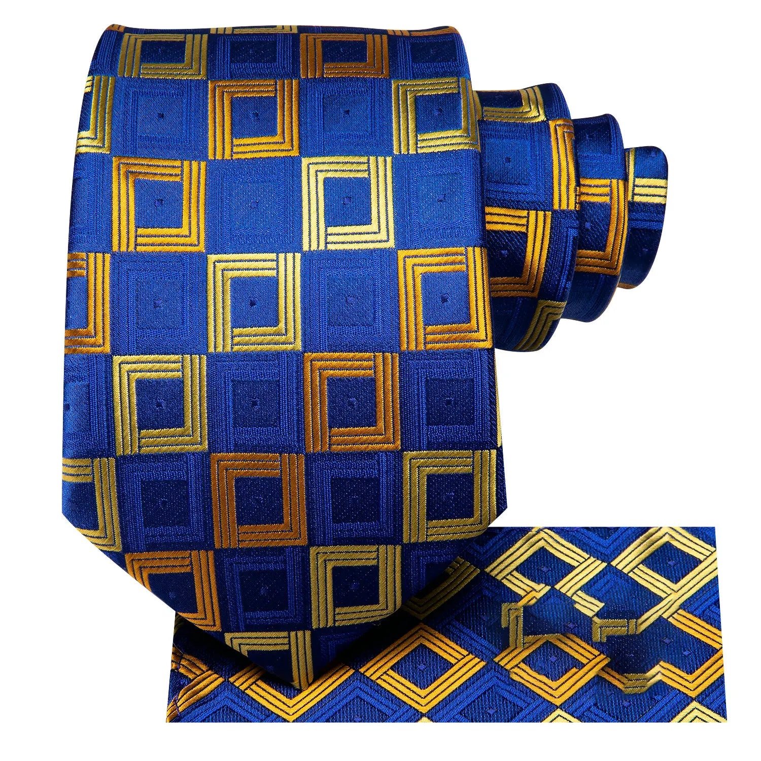 Gravata Masculina Clássica Azul de Poliéster com Lenço de Bolso