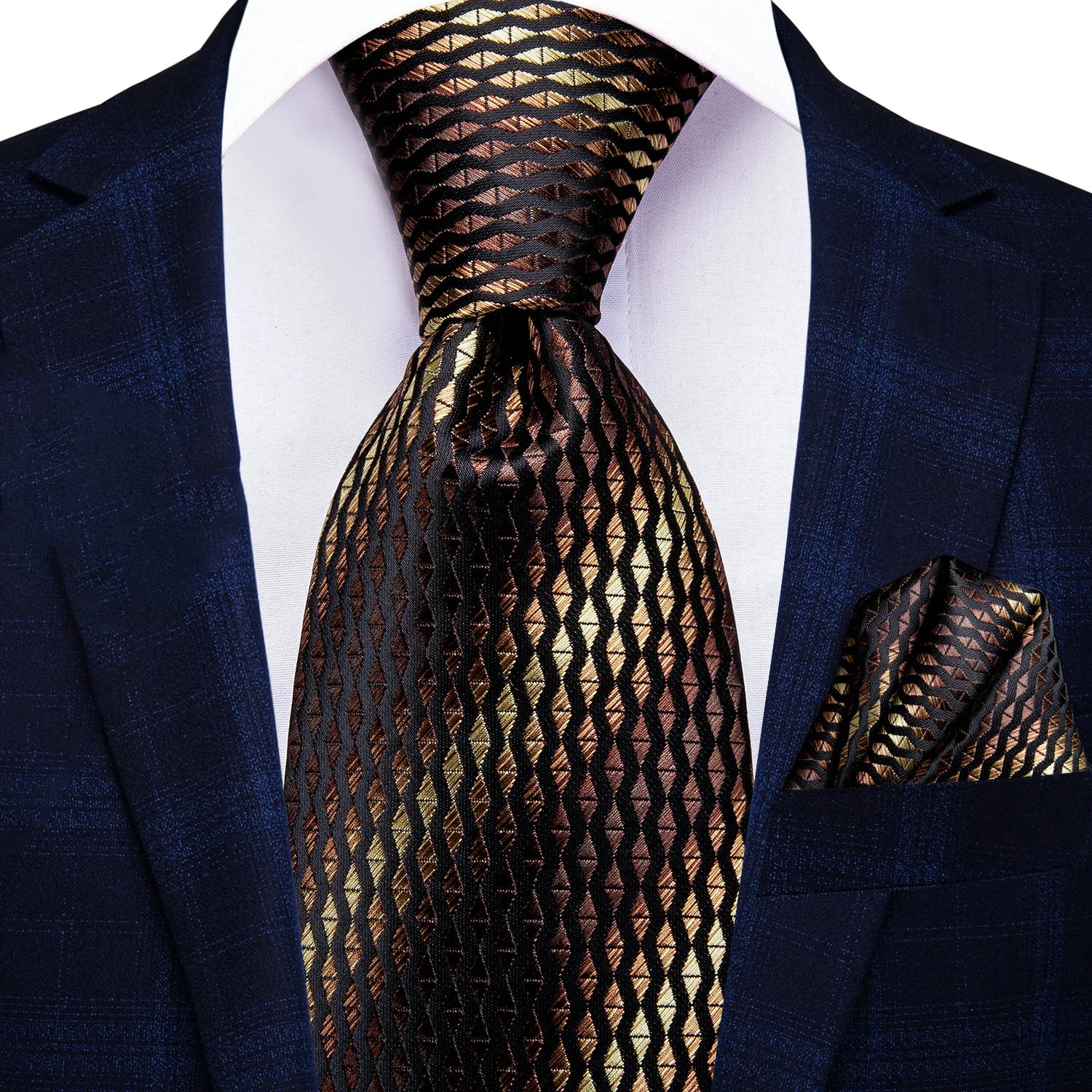 Gravata Masculina Poliéster Texturizado com Lenço de Bolso
