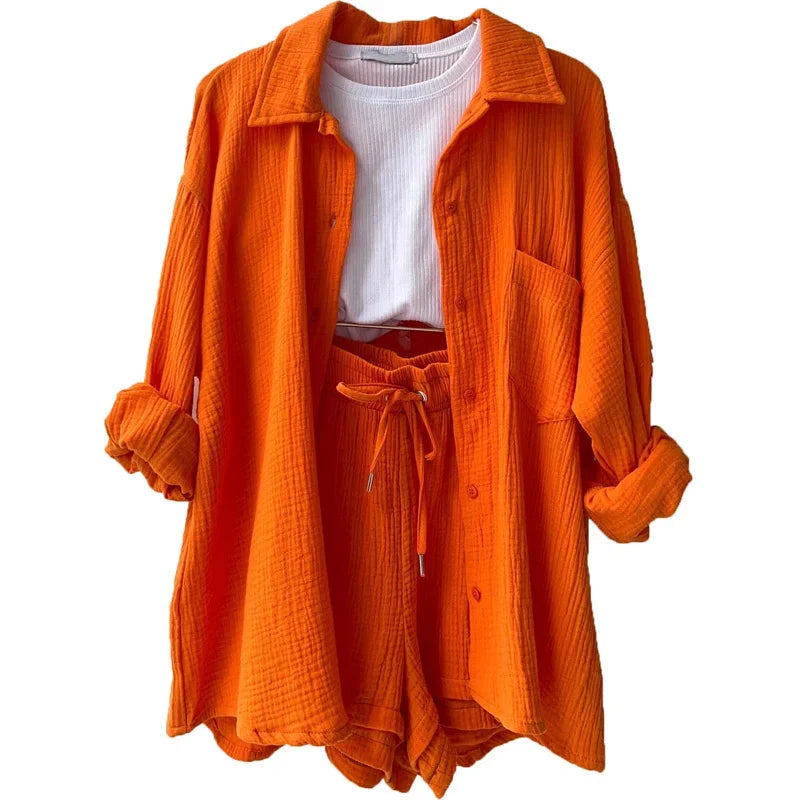 Conjunto Feminino Plissado Casual de Duas Peças