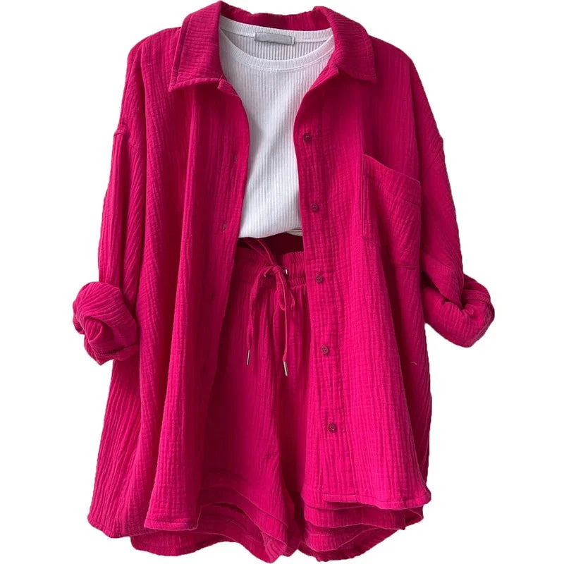Conjunto Feminino Plissado Casual de Duas Peças