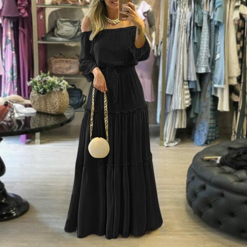 Vestido Longo Casual Maxi Plissado