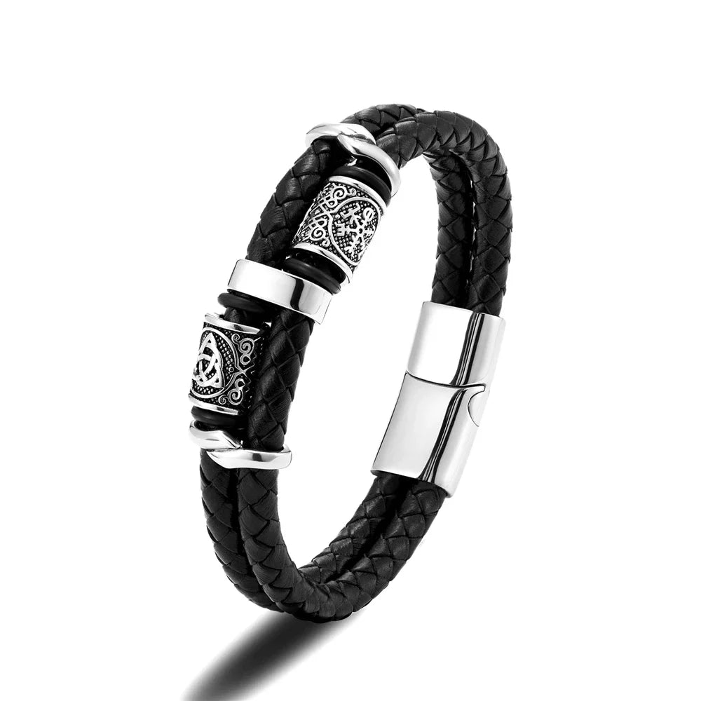 Pulseira Masculina Multicamadas de Couro Genuíno