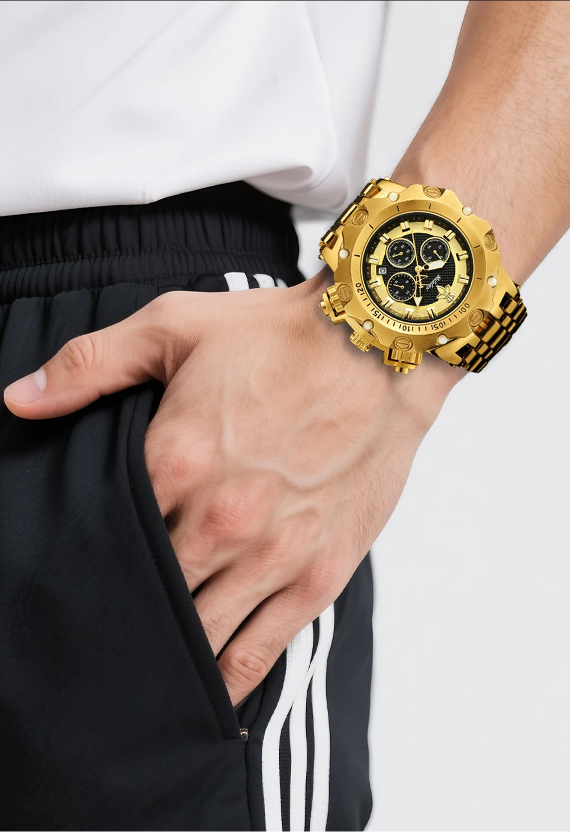Relógio Masculino de Quartzo YaLaLuSi Golden Luxury by Loja Bruna Modas