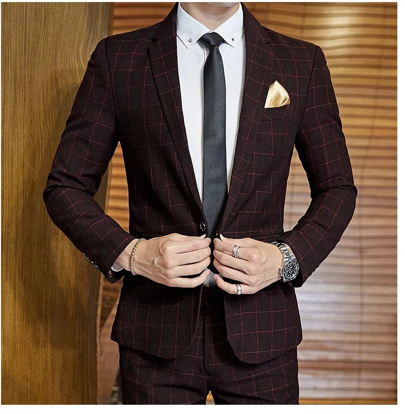 Terno Masculino Casual Xadrez de Um Botão