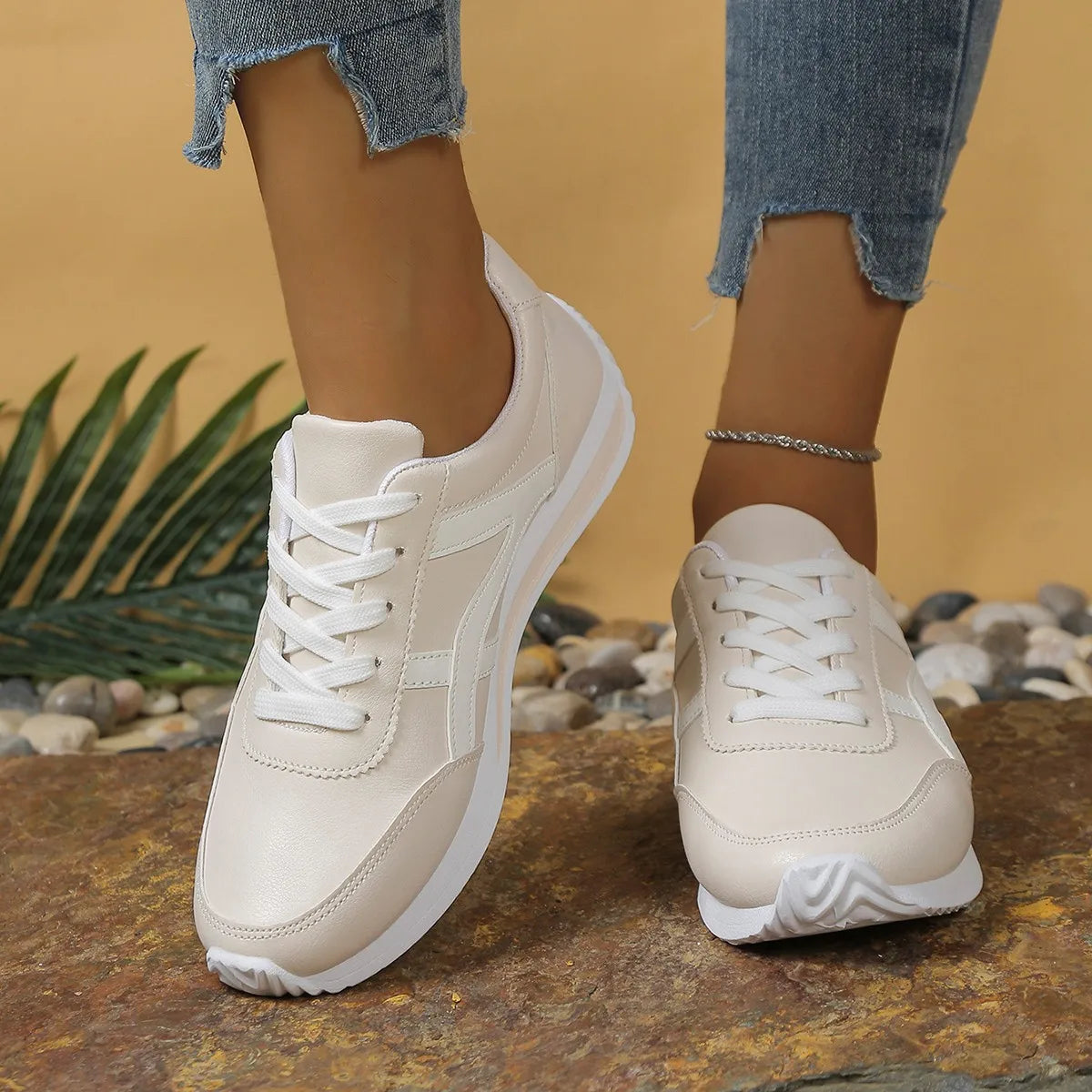 Tênis Feminino Casual de Couro PU Antiderrapante