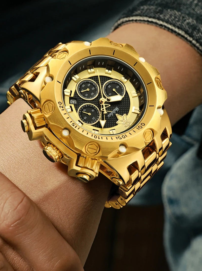 Relógio Masculino de Quartzo YaLaLuSi Golden Luxury by Loja Bruna Modas