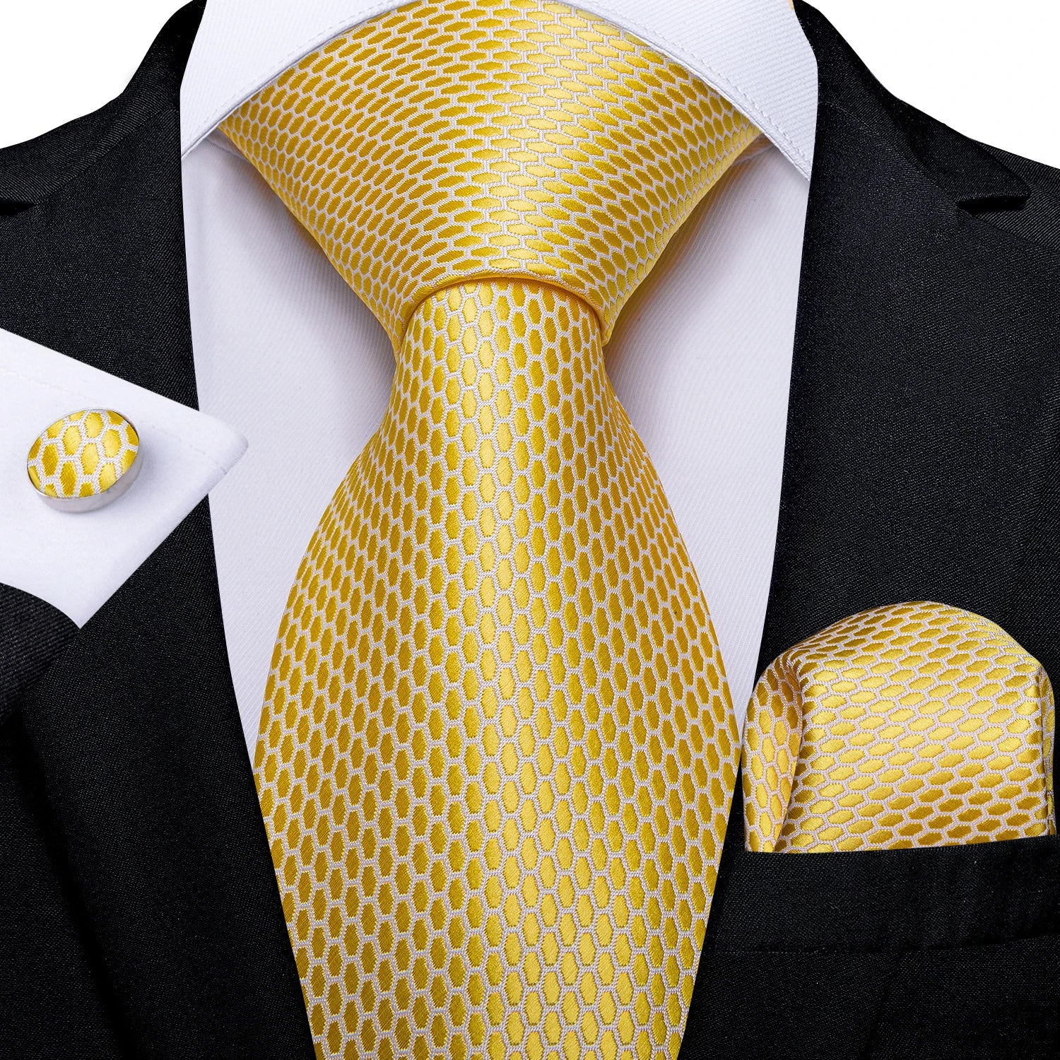 Kit Gravata Masculina Luxo com Lenço e Abotoaduras Social