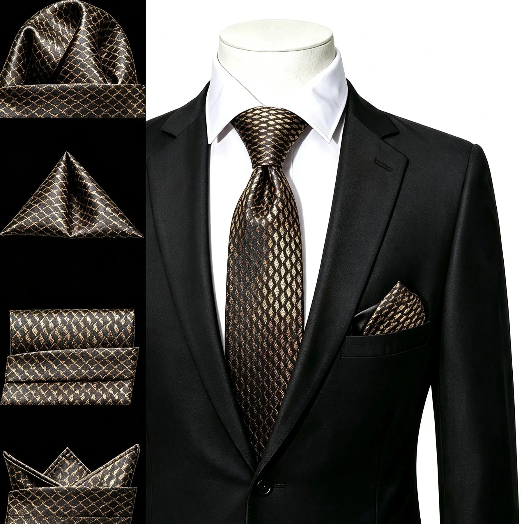 Gravata Masculina Poliéster Texturizado com Lenço de Bolso